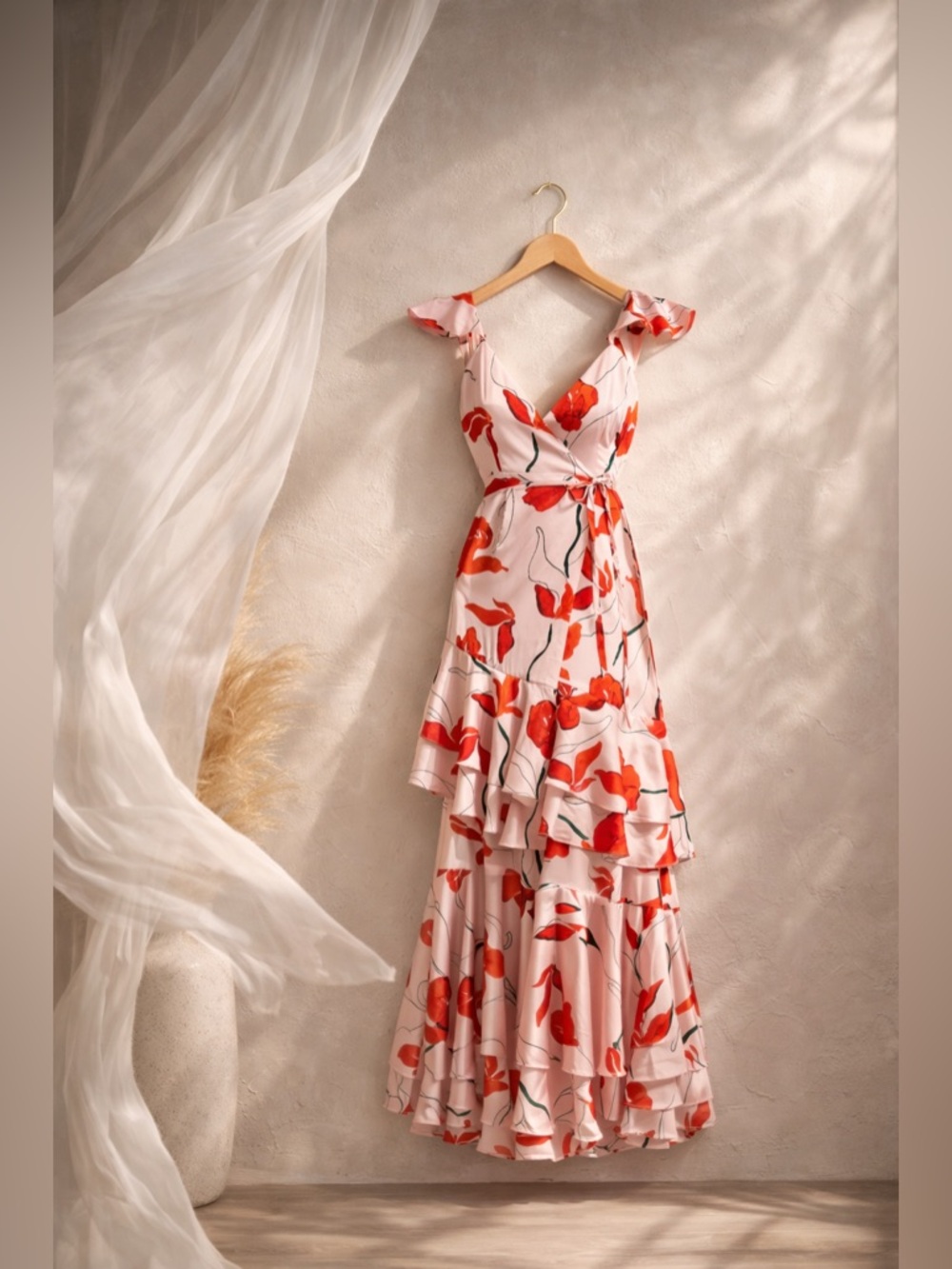 Hutch Siena Wrap Maxi Dress Pink Satin Medium NWT